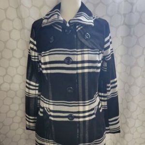 A. Byer Womens Peacoat Black Gray White Plaid Buttons Lined Stretch Jacket M